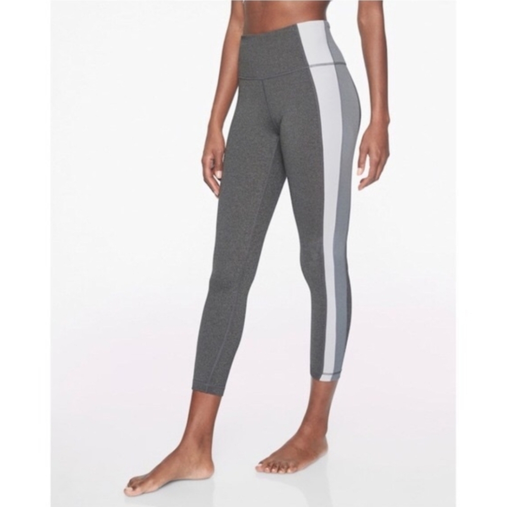Athleta | Asym Powervita Colorblock  Gray & White 7/8 Tight Crop Legging Medium